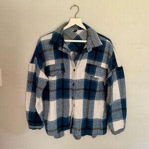 SHEIN Blue and White Plaid Button Down Shirt